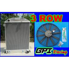 3 ROWS 62MM Aluminum Radiator &FAN 1932 FORD HI-BOY Grill Shells CHEVY ENGINE 32